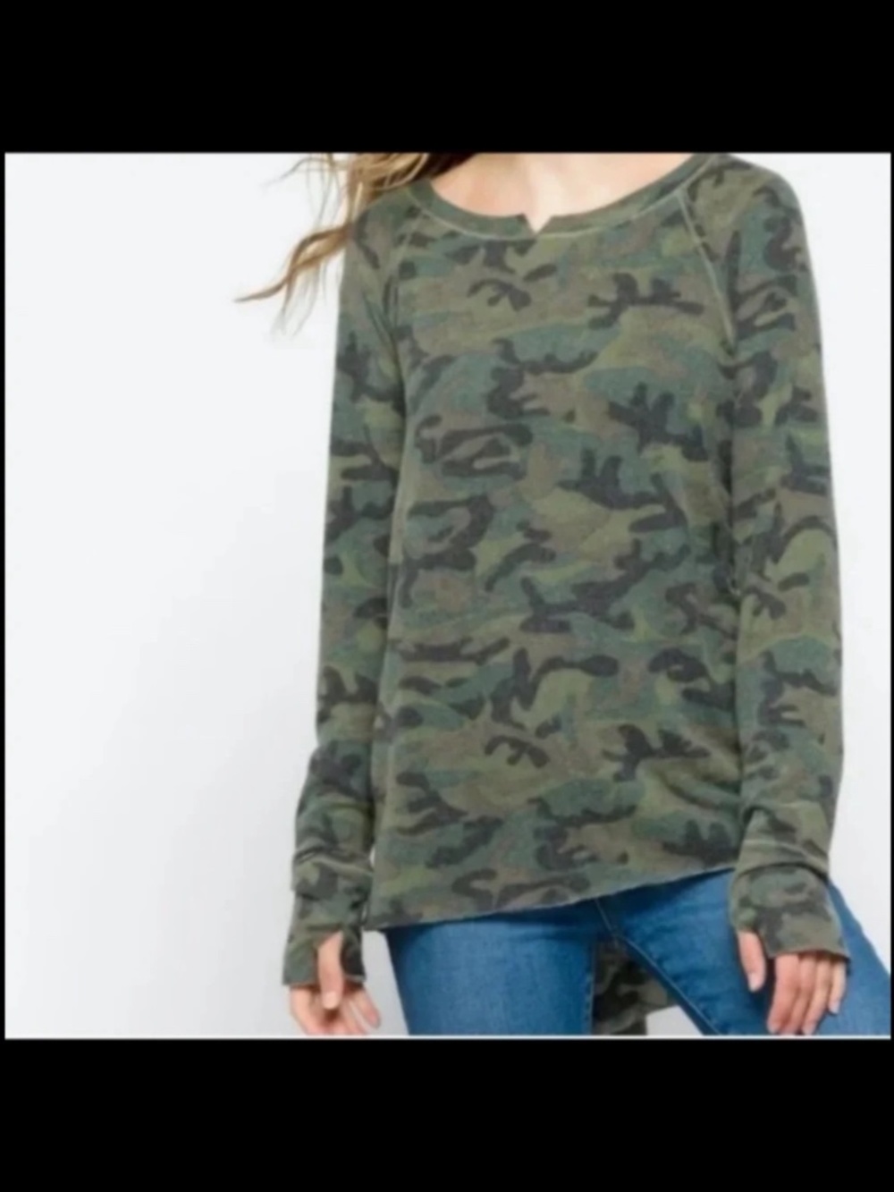 Michael Stars Madison Brushed Army Camo Top Green/Black Size M Petite - NWT
